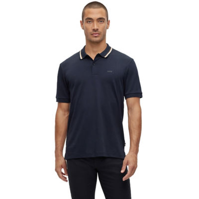 BOSS Striped-collar slim-fit polo shirt in cotton with logo 4
