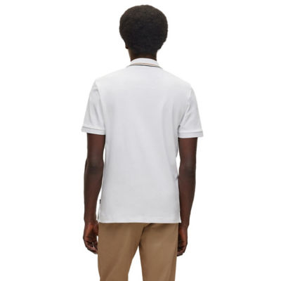 BOSS Striped-collar slim-fit polo shirt in cotton with logo 4
