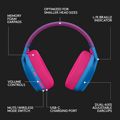 LOGITECH G435 LIGHTSPEED WIRELESS BLUETOOTH LIGHTWEIGHT GAMING HEADSET - BLUE AND RASPBERRY 9