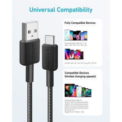 Anker 322 PowerLine USB A to USB C Cable Braided Nylon Cable 3ft/0.9m USB 2.0 Fast Charging Cable 4
