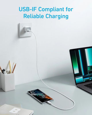 Anker 322 PowerLine USB C to USB C Cable Braided Nylon Cable 3ft/0.9m 60W Type C To Type C Cable Fast Charging USB C Cable 3