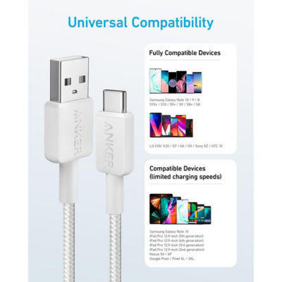 Anker 322 PowerLine USB A to USB C Cable Braided Nylon Cable 3ft/0.9m USB 2.0 Fast Charging Cable 4