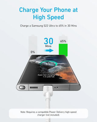 Anker 322 PowerLine USB C to USB C Cable Braided Nylon Cable 6ft/1.8m 60W Type C To Type C Cable Fast Charging Cable 2