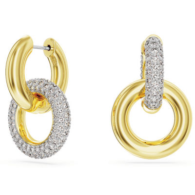 SWAROVSKI Dextera 大圈耳环, 非对称设计, 环形相扣, 白色, 镀金色调 1