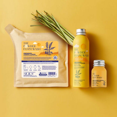 The Powder Shampoo Travel Twin Pack Mini Bottle - Energising Body Foam Wash Lemongrass & Turmeric 20g / 0.70oz 14