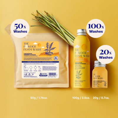 The Powder Shampoo Travel Twin Pack Mini Bottle - Energising Body Foam Wash Lemongrass & Turmeric 20g / 0.70oz 6