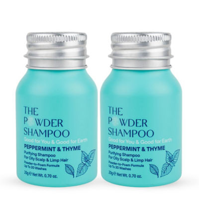 The Powder Shampoo Travel Twin Pack Mini Bottle - Purifying Shampoo For Oily Scalp & Limp Hair Peppermint & Papaya Enzyme 20g / 0.70oz 1