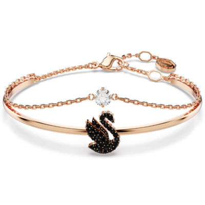Swarovski Swan 手镯, 天鹅, 黑色, 镀玫瑰金色调 1