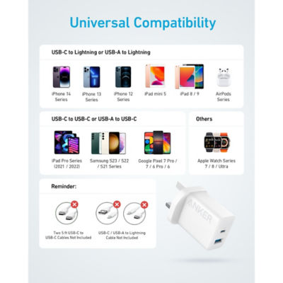 Anker Charger 20W USB-C Dual Ports Wall Plug A2348 5