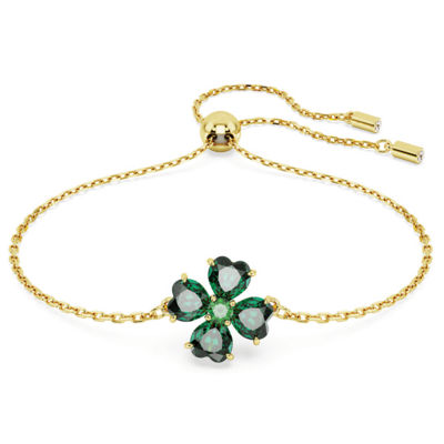 SWAROVSKI Idyllia 手链, 混合切割, 幸运草, 绿色, 镀金色调 1