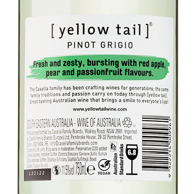 Yellow Tail Pinot Grigio White Wine 6