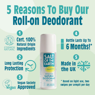 Salt Of The Earth Natural Roll-On Deodorant - Unscented 75ml 5