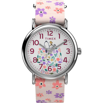 Timex Peanuts X Weekender Floral 38mm - Silv/Wht Floral/Pink Fabric (TW2W33200) 1