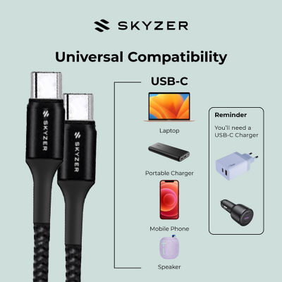 Skyzer 100W Premium USB-C to USB-C Braided Nylon Cable, 1.2M 6