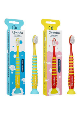 Nordics [Bundle of 2] Nordics Kids Premium Toothbrush Red and Yellow Rocket Super Soft 10500 Filaments 1
