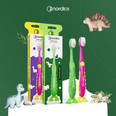 Nordics [Bundle of 2] Nordics Kids Premium Toothbrush Green and Pink Dino Super Soft 6900 Filaments 2