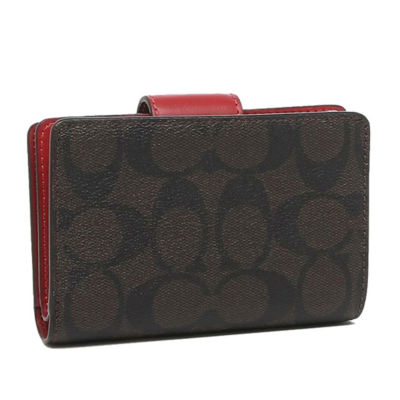 Buy COACH Medium Corner Zip Wallet In Signature Canvas Dark Brown Red C0082 Online in Singapore iShopChangi