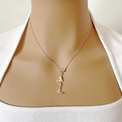 Chomel Rosegold Butterfly Cubic Zirconia Necklace 3