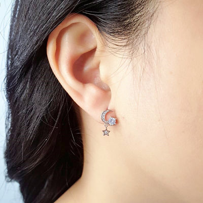 Chomel Moon & Star Cubic Zirconia Earrings 2