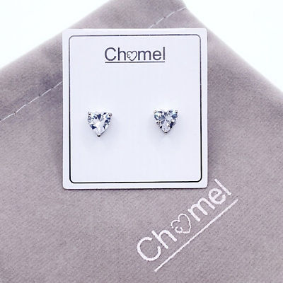 Chomel 心型6mm锆石单石耳环 3