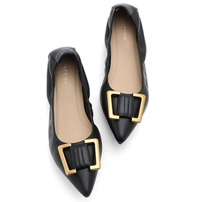 PAZZION Harper Gold Buckled Pointed-Toe Flats 2