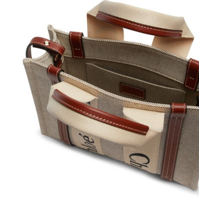 CHLOE Small Woody Tote Bag White Brown CHC22AS397I2690U 3