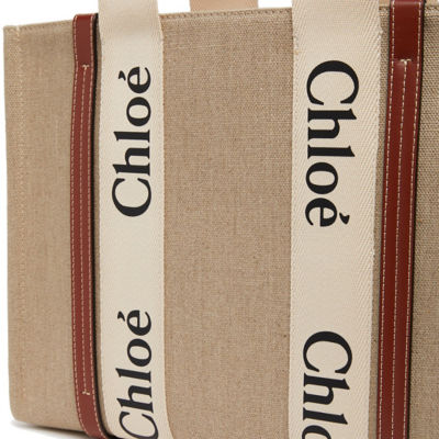 CHLOE Woody Medium Tote Bag White Brown CHC22AS383I2690U 5