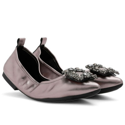 PAZZION Helene Crystal Buckle Foldable Flats 1