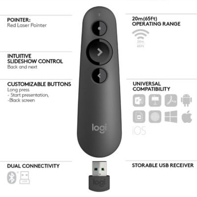 LOGITECH R500 Laser Presentation Remote (Graphite) - CLASS 1 Laser 6