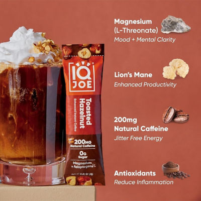 IQBar IQJoe Instant Coffee Packets With Adaptogens - Toasted Hazelnut 40 Sticks 7