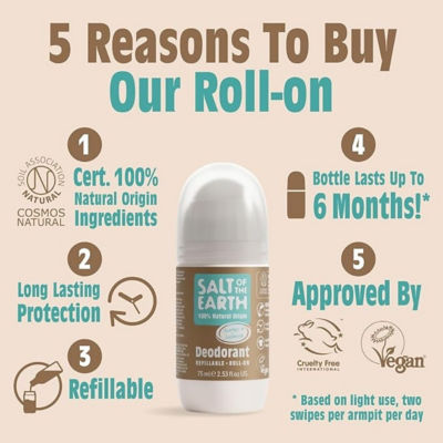 Salt of The Earth Natural Refillable Deodorant Roll-On Ginger & Jasmine 75ml 2