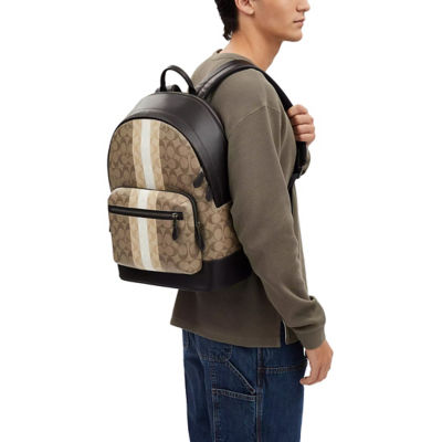 Buy COACH West Backpack In Blocked Signature Canvas With Varsity Stripe Khaki Multi CQ629 Online in Singapore iShopChangi