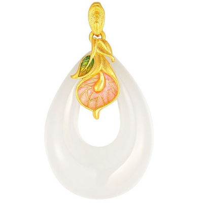 Goldheart 999 Gold Nephrite Floral Teardrop Pendant 1