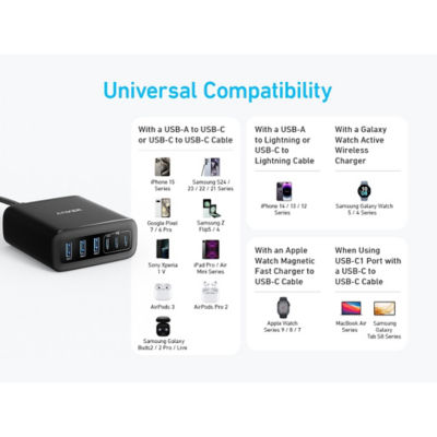 Anker Charger 112W 6 Ports USB C Charger SG 3 Pin USB Charger A2154 6