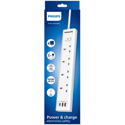 Philips 4 Way Extension with USB 2A+1C 20W PD 2 M 3