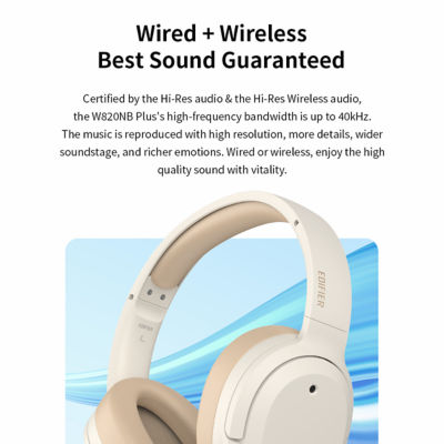 Edifier W820Nb Plus Active Noise Cancellation Hi Res Wireless Headphone Ivory 12