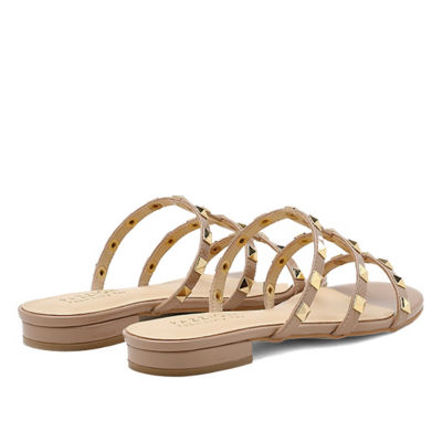 PAZZION Ingrid Gold Studded Cage Patent Leather Slides 3