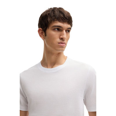 BOSS Bubble-Jacquard Structure T-shirt In A Cotton Blend 3