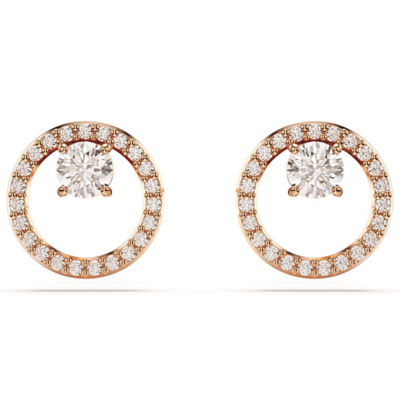 SWAROVSKI Constella 耳钉, 圆形切割, 白色, 镀玫瑰金色调 1