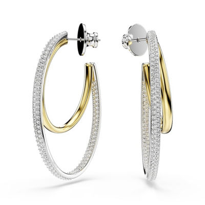 SWAROVSKI Hyperbola 大圈耳环, 圆形切割, 中号, 白色, 混合金属润饰 1