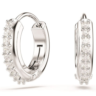 Buy Matrix hoop earrings, Round cut, White, Rhodium plated Online