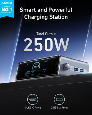 Anker Prime Charger, 250W 6-Port GaN Charging Station A2345 2