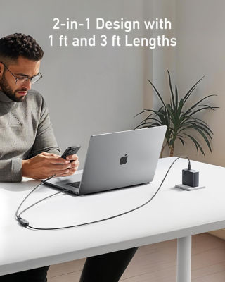Anker 2-in-1 USB C to USB C 4ft/140W Braided Cable A8895 2