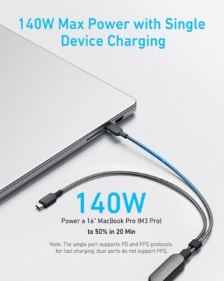 Anker 2-in-1 USB C to USB C 4ft/140W Braided Cable A8895 4