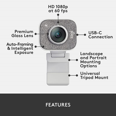 Logitech G 罗技 Streamcam - 全高清 1080P 流媒体网络摄像头 - 灰白色 9