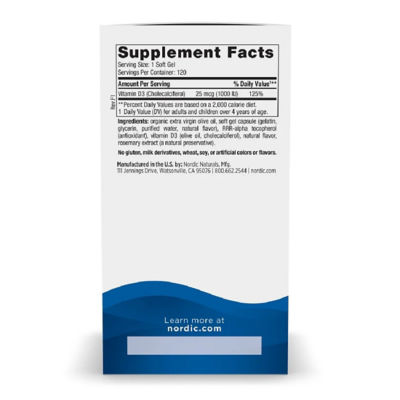 NORDIC NATURALS 维生素D3 1000IU (120软胶囊) 2