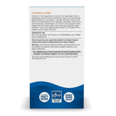 NORDIC NATURALS 维生素D3 1000IU (120软胶囊) 3