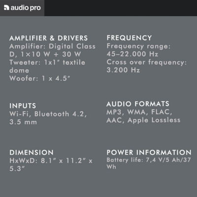 Audio Pro A15 Wireless Multiroom Speaker With Battery Light Grey 4
