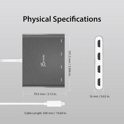 J5Create JCA366 USB-C至4端口HDMI MM适配器 5