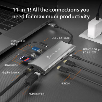 J5Create Jcd397 Usb-C 3.2 To 10G 4K60 Trip Disp 11 In 1 2